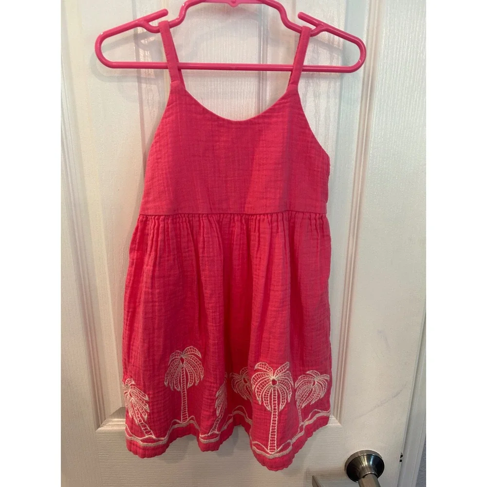 Old Navy Gauze Dress Pink Palm‎ Tree Embroidered Summer Sundress 4T